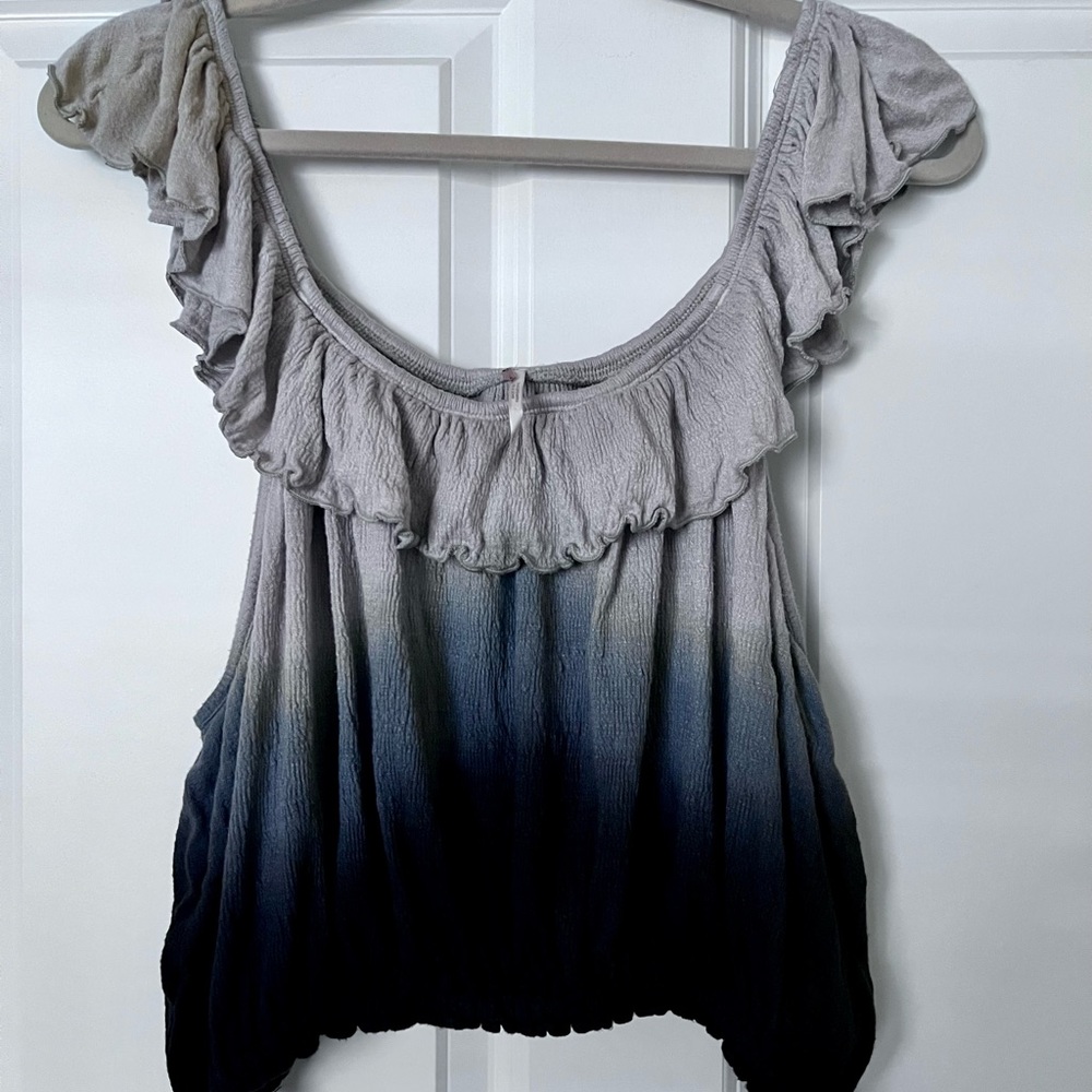 Free People Y2K Cora Gray Ombre Short Sleeve Off Shoulder Top
